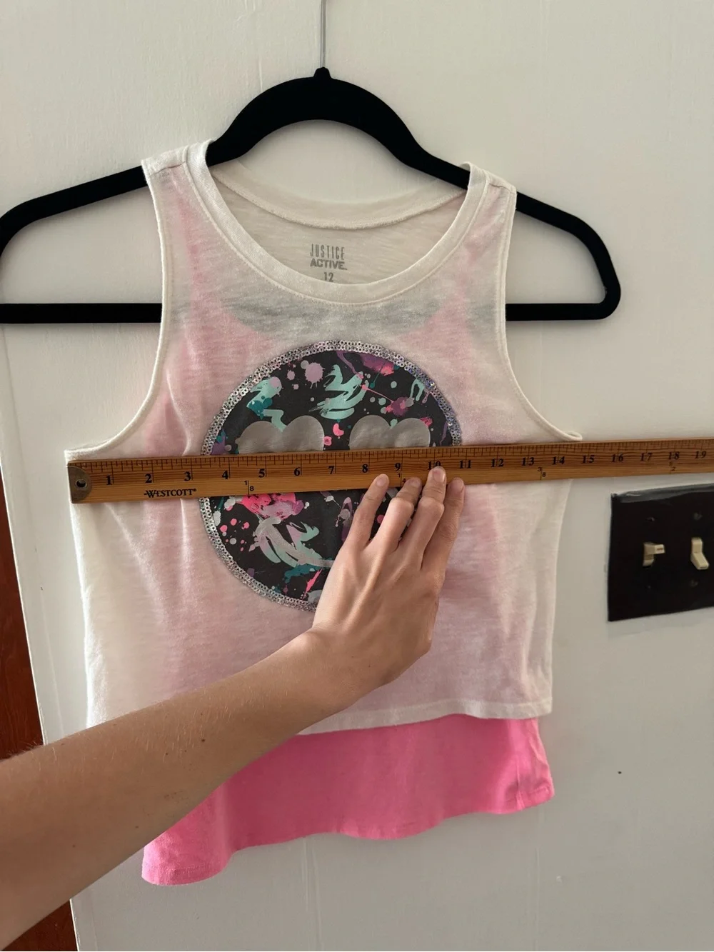 JUSTICE | Girls White & Pink Layered Smile Active Tank Top